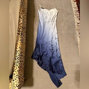 Lillie Rubin Silk Asymmetrical Navy & White Spaghetti Strap Dress Sz 4